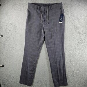 NEW Original Penguin Mens Slim Fit Plaid Trousers Grey Windowpane 32x32 NWT